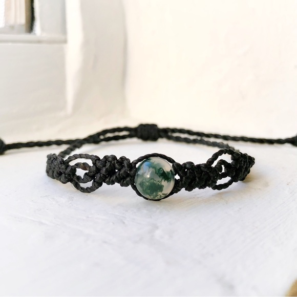 Moss Agate Stone Macrame Boho Bracelet - Picture 3 of 4